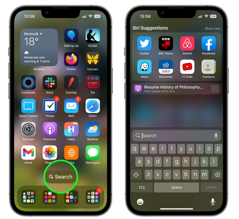 赤峰苹果手机维修分享升级到 iOS 16 后，如何删除主屏幕上的搜索按钮 